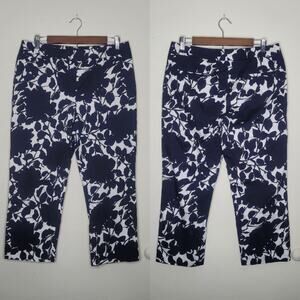 Lafayette 148 New York Sz 10 Midnight Blue Floral Capri Pants Work Office Casual